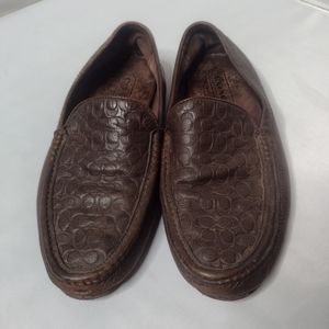 Coach Mens Jake Brown Embossed Leather Slip On Loafers 7.5 Brown House Shoes JJ